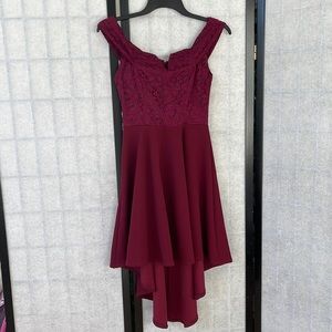 B. Darlin junior burgundy lace high low dress